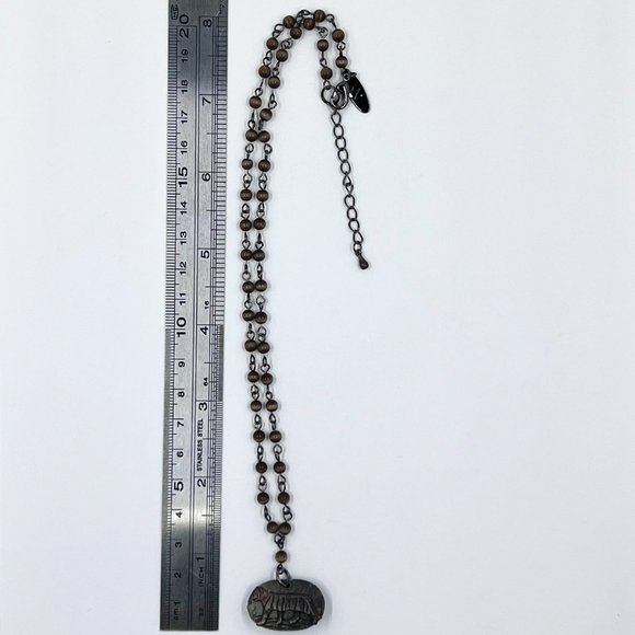 Up-Cycled - Tigers Eye Beaded Necklace Reversable Tiger Pendant 16” Necklace - Picture 4 of 7